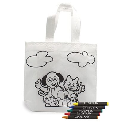 Saco em non woven com lápis de cera "Chiqui Animalitos"